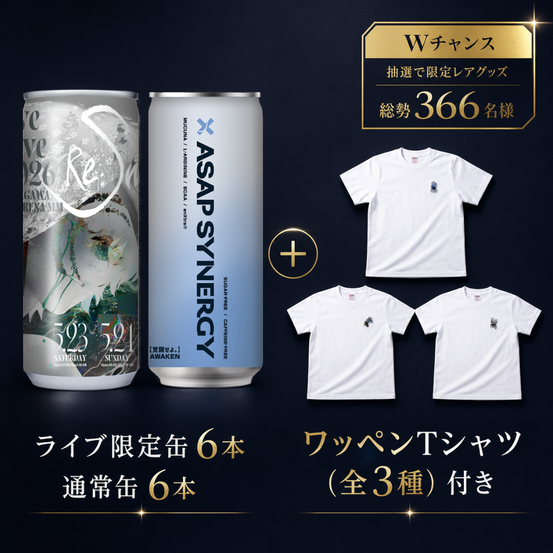 
                  
                    【Wチャンス対象】12本セット(ASAP SYNERGY×Eve シナジードリンク – AWAKEN – L 6本／ASAP SYNERGY シナジードリンク – AWAKEN – 6本) ワッペンTシャツ付き《⚠ノベルティ別送⚠》
                  
                